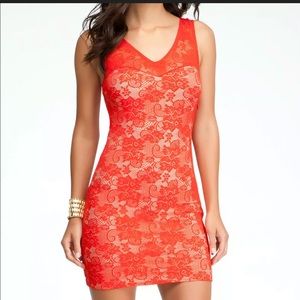 Bebe Red Body-con Lace Dress